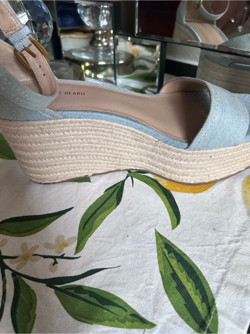 Veronica Beard Light Blue Denim Espadrille Wedge Sandals